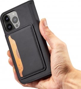 Hurtel Magnet Card Case etui do iPhone 13 Pro Max pokrowiec portfel na karty kartę podstawka czarny 9