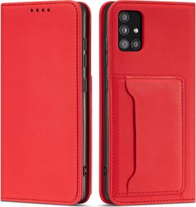 Hurtel Magnet Card Case etui do Samsung Galaxy A52 5G pokrowiec portfel na karty kartę podstawka czerwony 1