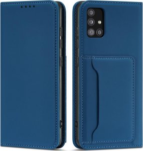 Hurtel Magnet Card Case etui do Samsung Galaxy A52 5G pokrowiec portfel na karty kartę podstawka niebieski 1