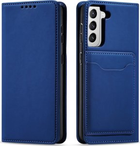 Hurtel Magnet Card Case etui do Samsung Galaxy S22+ (S22 Plus) pokrowiec portfel na karty kartę podstawka niebieski 1