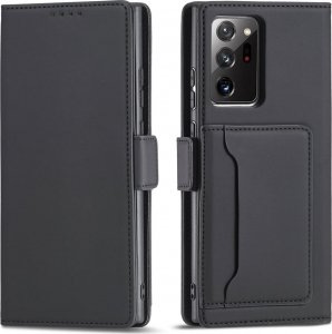 Hurtel Magnet Card Case etui do Samsung Galaxy S22 Ultra pokrowiec portfel na karty kartę podstawka czarny 1