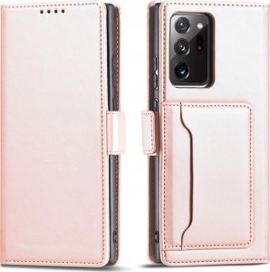 Hurtel Magnet Card Case etui do Samsung Galaxy S22 Ultra pokrowiec portfel na karty kartę podstawka różowy 1