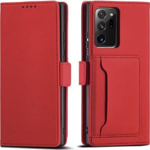 Hurtel Magnet Card Case etui do Samsung Galaxy S22 Ultra pokrowiec portfel na karty kartę podstawka czerwony 1