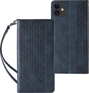 Hurtel Magnet Strap Case etui do iPhone 12 pokrowiec portfel + mini smycz zawieszka niebieski 1