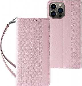 Hurtel Magnet Strap Case etui do iPhone 12 Pro pokrowiec portfel + mini smycz zawieszka różowy 1