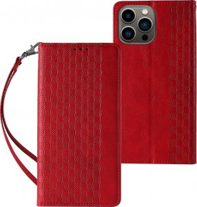 Hurtel Magnet Strap Case etui do iPhone 12 Pro Max pokrowiec portfel + mini smycz zawieszka czerwony 1