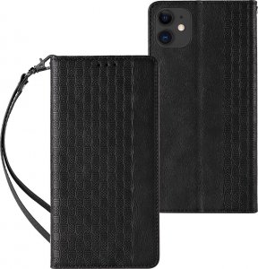 Hurtel Magnet Strap Case etui do iPhone 13 pokrowiec portfel + mini smycz zawieszka czarny 1