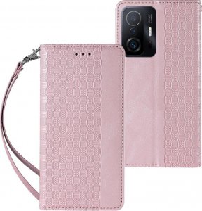 Hurtel Magnet Strap Case etui do Samsung Galaxy A12 5G pokrowiec portfel + mini smycz zawieszka różowy 1