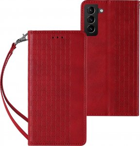 Hurtel Magnet Strap Case etui do Samsung Galaxy S22+ (S22 Plus) pokrowiec portfel + mini smycz zawieszka czerwony 1