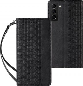 Hurtel Magnet Strap Case etui do Samsung Galaxy S22 Ultra pokrowiec portfel + mini smycz zawieszka czarny 1