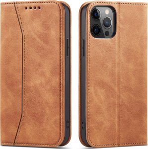 Hurtel Magnet Fancy Case etui do iPhone 12 Pro pokrowiec portfel na karty kartę podstawka brązowy 1