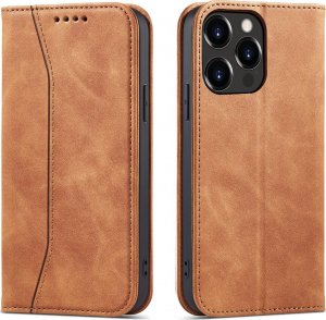 Hurtel Magnet Fancy Case etui do iPhone 13 Pro Max pokrowiec portfel na karty kartę podstawka brązowy 1