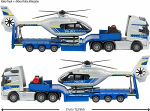 Majorette Volvo Police Transporter FH-16 Truck with Trailer and Airbus Helicopter Toy Vehicle (blue/silver) 3