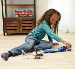 Majorette Volvo Police Transporter FH-16 Truck with Trailer and Airbus Helicopter Toy Vehicle (blue/silver) 6