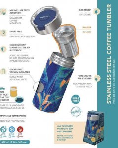 Quokka Quokka Boost Coffee Tumbler - Kubek termiczny ze stali nierdzewnej z zaparzaczem 400 ml (Blue Jungle) 4