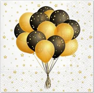 Paw Serwetki Balony czarno-złote 33x33cm 20szt 1
