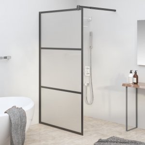 vidaXL Ścianka prysznicowa, 100x195 cm, szkło mrożone ESG, czarna 1