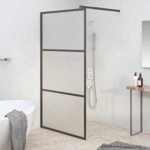vidaXL Ścianka prysznicowa, 115x195 cm, szkło mrożone ESG, czarna 1