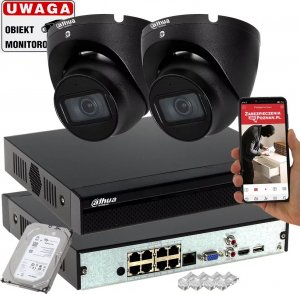 Dahua Technology Zestaw do monitoringu 2 kamery rejestrator IPC-HDW1530T-0280B-S6-BLACK 5MPx IR30 Mikrofon PoE 1