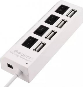 HUB USB Aptel AKTYWNY HUB USB 2.0 z Włącznikami 4 Porty biały AK228C 4