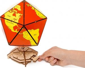 EcoWoodArt EWA Drewniane Puzzle 3D - Dwudziestościenny Czerwony Globus 2