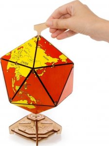 EcoWoodArt EWA Drewniane Puzzle 3D - Dwudziestościenny Czerwony Globus 5