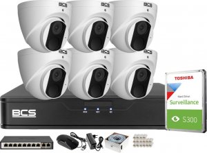 BCS Zestaw do monitoringu Rejestrator BCS-P-NVR0801-4K-E-II Kamery 6x BCS-P-EIP14FSR3 4Mpx 1