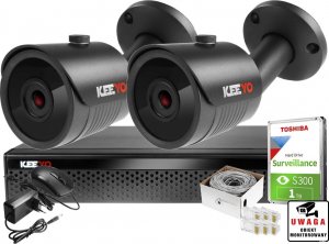 Keeyo Zestaw do monitoringu ip: 2 kamer LV-IP5M3TFEBL 5MPx, rejestrator LV-NVR9418S-4P 8MPx, dysk 1TB, skrętka 1