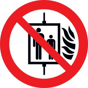 Znak zakazu 100mm, W razie poz. nie korzystac z windy, folia 1