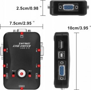 Przełącznik Pawonik PRZEŁĄCZNIK KVM VGA 2X1 SWITCH 3XUSB HUB BOX 5