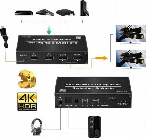 Pawonik MATRIX HDMI 2.0 2X2 SWITCH SPLITER DOLBY ATMOS 7.1 10