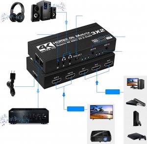 Pawonik MATRIX HDMI 2.0 3X2 SWITCH SPLITTER EKSTRAKT SPDIF 3