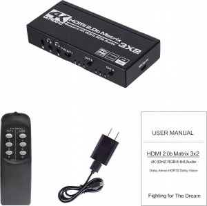 Pawonik MATRIX HDMI 2.0 3X2 SWITCH SPLITTER EKSTRAKT SPDIF 9