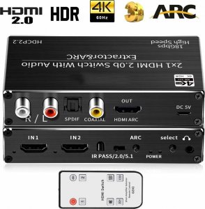 Pawonik SWITCH HDMI 2.0 2X1 ROZDZIELAC EKSTRAKTOR SPDIF 4K 6