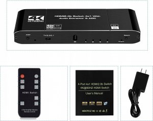 Pawonik SWITCH HDMI 2.0 4X1 ROZDZIELAC EKSTRAKTOR AUDIO 4K 8