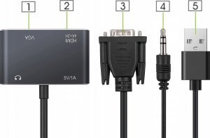Adapter AV Pawonik ADAPTER KONWERTER VGA D-SUB DO HDMI + VGA + AUDIO 6