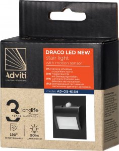 Oprawa schodowa Orno DRACO LED NEW 1,5W, oprawa schodowa podtynkowa, 12VDC, 30lm, 6000K, czarny, czujnik ruchu i zmierzchu AD-OS-6164LR6/B 2