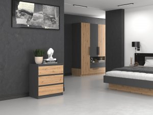 Topeshop KOMODA SZAFKA REGAŁ 3 SZUFLADY M3 ANTRACYT / DĄB ARTISAN 2
