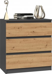 Topeshop KOMODA SZAFKA REGAŁ 3 SZUFLADY M3 ANTRACYT / DĄB ARTISAN 3
