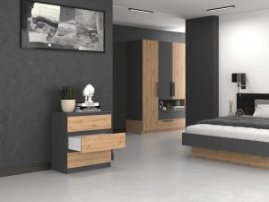 Topeshop KOMODA SZAFKA REGAŁ 3 SZUFLADY M3 ANTRACYT / DĄB ARTISAN 5