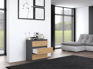 Topeshop KOMODA SZAFKA REGAŁ 3 SZUFLADY M3 ANTRACYT / DĄB ARTISAN 7