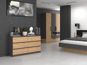 Topeshop Komoda Malwa 6 szuflad M6 140 - antracyt/dąb artisan 2