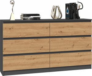 Topeshop Komoda Malwa 6 szuflad M6 140 - antracyt/dąb artisan 3