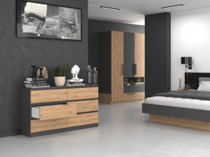 Topeshop Komoda Malwa 6 szuflad M6 140 - antracyt/dąb artisan 5