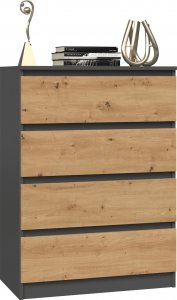 Topeshop KOMODA SZAFKA REGAŁ 4 SZUFLADY M4 ANTRACYT / DĄB ARTISAN 3