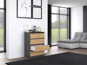 Topeshop KOMODA SZAFKA REGAŁ 4 SZUFLADY M4 ANTRACYT / DĄB ARTISAN 6