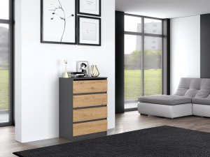 Topeshop KOMODA SZAFKA REGAŁ 4 SZUFLADY M4 ANTRACYT / DĄB ARTISAN 8