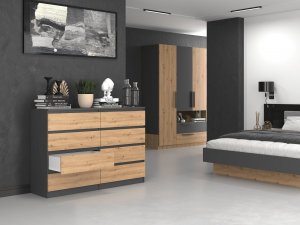 Topeshop KOMODA MALWA 8 SZUFLAD M8 140 - ANTRACYT / DĄB ARTISAN 5