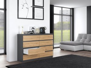 Topeshop KOMODA MALWA 8 SZUFLAD M8 140 - ANTRACYT / DĄB ARTISAN 6