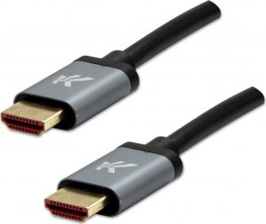 Video Kabel HDMI M - HDMI M, HDMI 2.1 - Ultra High Speed, 1m, pozłacane złącza, aluminiowa obudowa,, szary, Logo 8K@60Hz, 48Gb/s 1